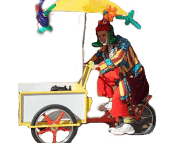 Bruno de blasiis sur son triporteur habillé en clown
